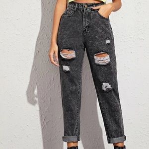 Dark Wash Ripped Mom Jeans